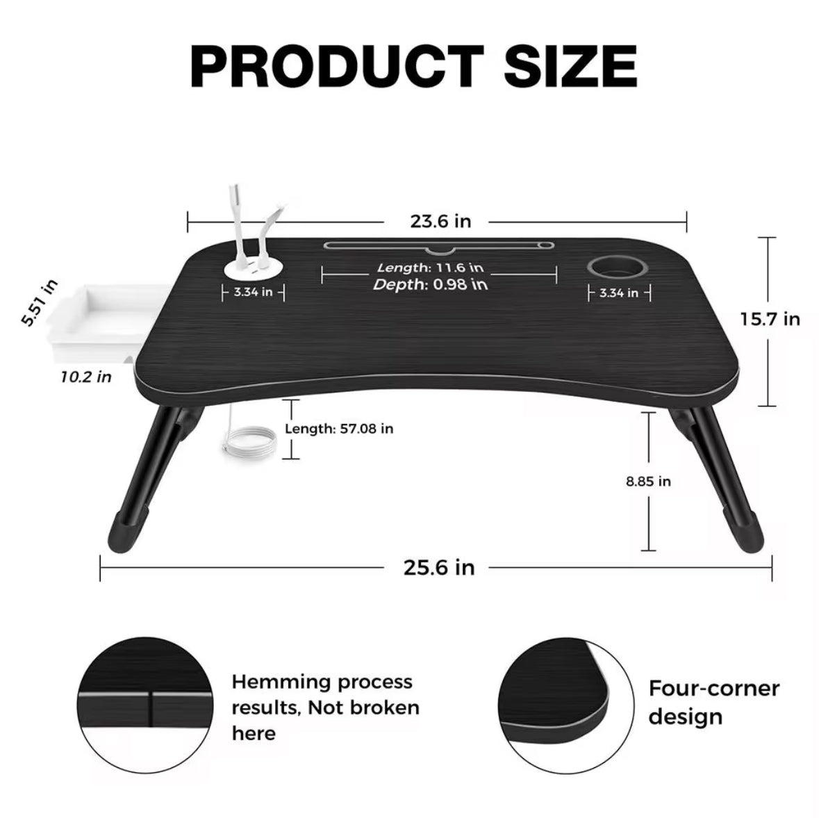 Bureau Pliable pour ordinateur portable, bureau avec chargeur USB , mini ventilateur - Compact & Design - Zenora